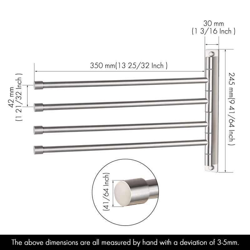 KES Swing Out Towel Bar, 6-Bar Folding Arm Swivel Hanger Bathroom Storage Organizer Wall Mount Rustproof 13 Inch SUS 304 Stainless Steel Brushed Finish, A2102S6-2 - Image 2
